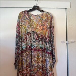 Zara Cream Multicolor Paisley Long Sleeve Maxi Dress